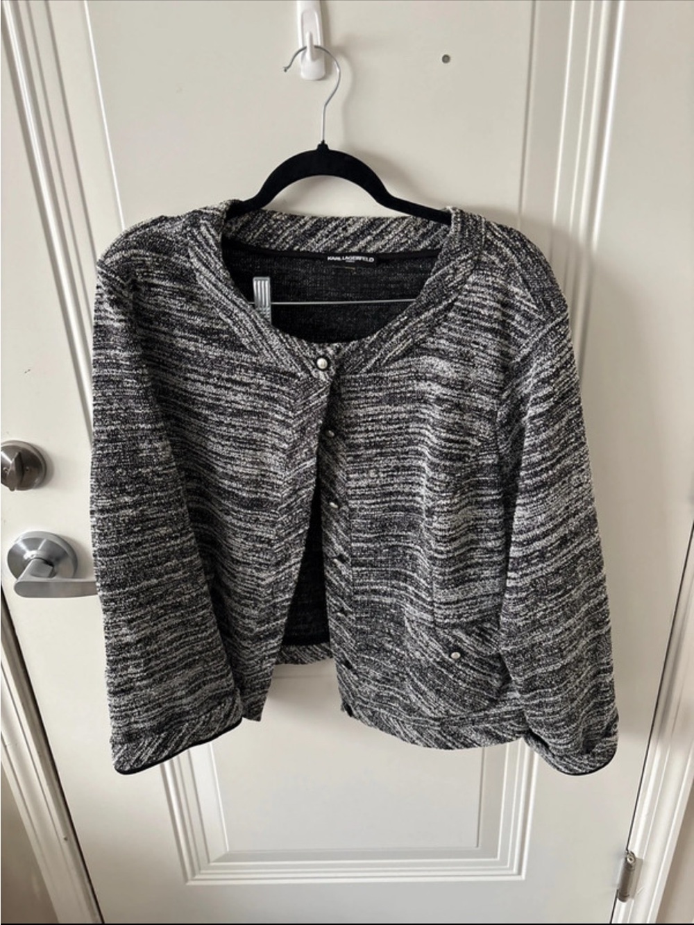 Karl Lagerfeld Black & Gray Marled Knit Jacket